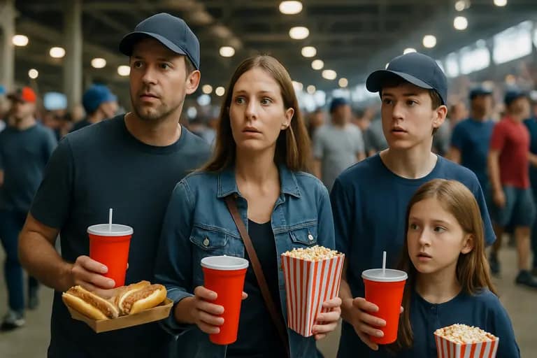 Families and older fans using a wide stadium concourse before a football game
