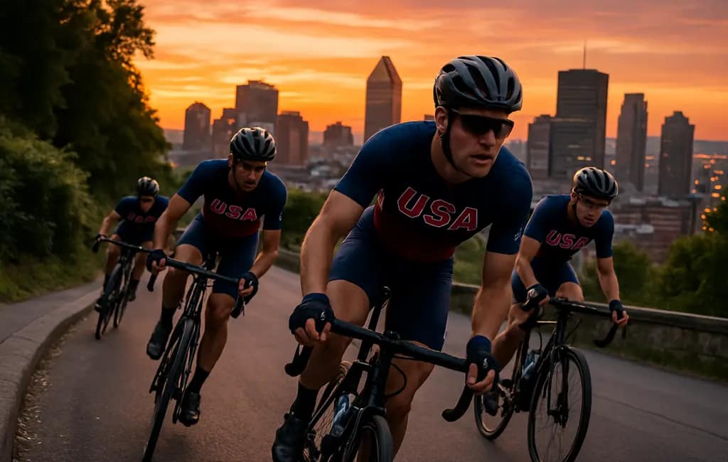 Team USA Cycling riders prepare on a closed road before a major championship