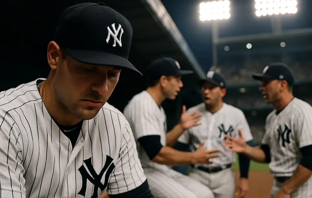 Yankees Playoff Roster notes beside a baseball field and lineup card
