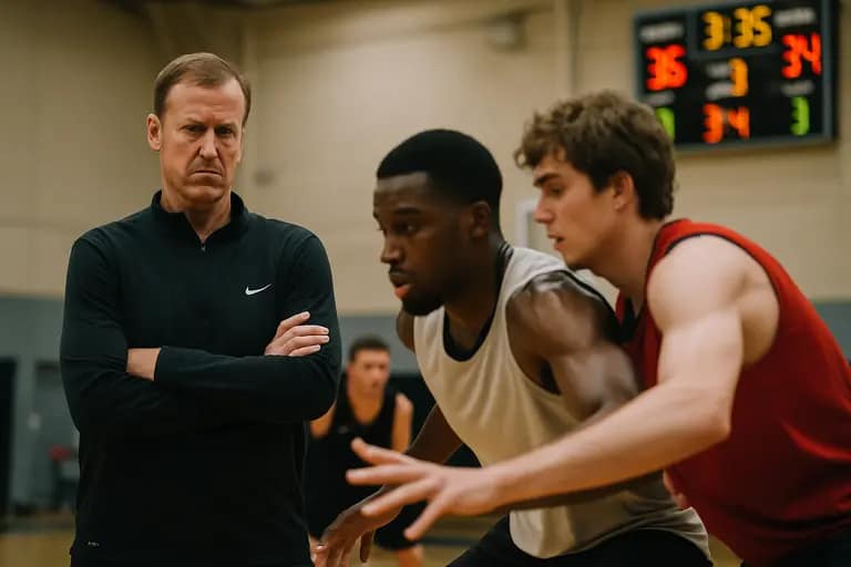 Basketball defenders communicating during a pick-and-roll drill